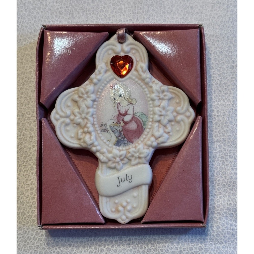 Vintage Precious Moments July Birthstone Cross Ornament Original Box 1998